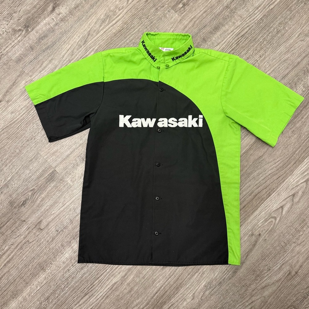 Kawasaki Racing Pit Shirt Grand Prix Apparel‎ Green Black Mens XS Made in USA